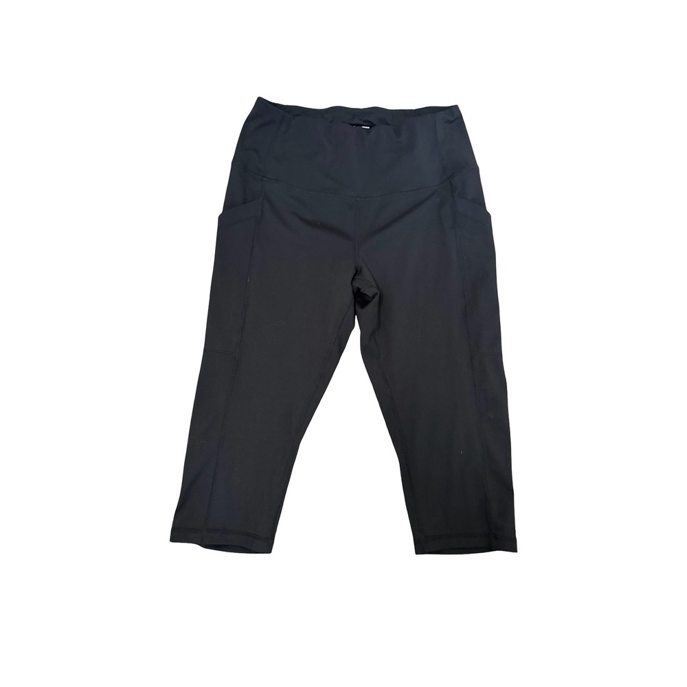 32 Degrees Cool Womens Black Cropped Leggings High Waist Side Pocket Capri Med